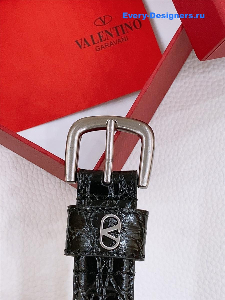 Va1e*ntin0 silver vlogo belt in black