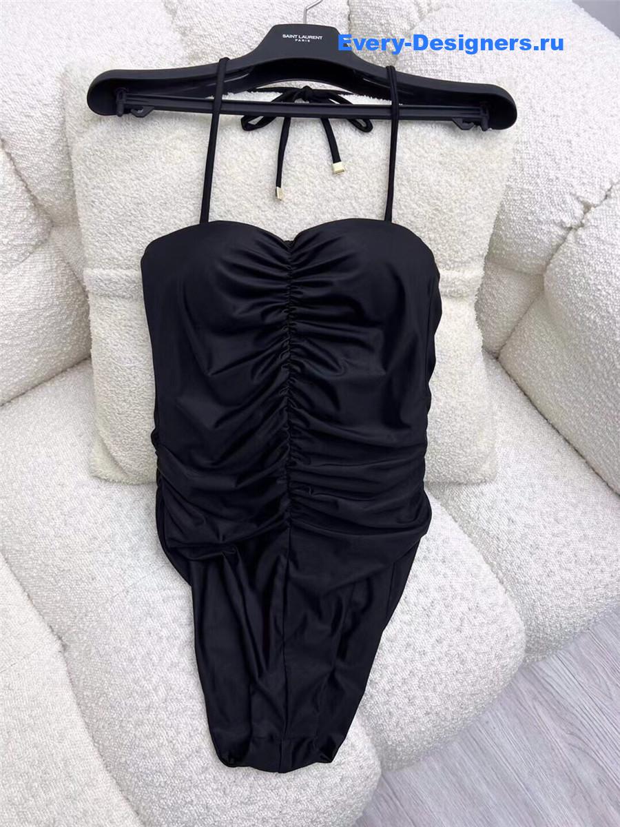 Sa1nt Lau*nt black halter one-piece swimwear