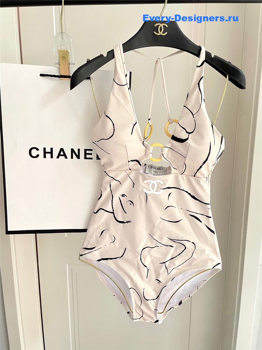Ch**el beige cc one-piece swimwear