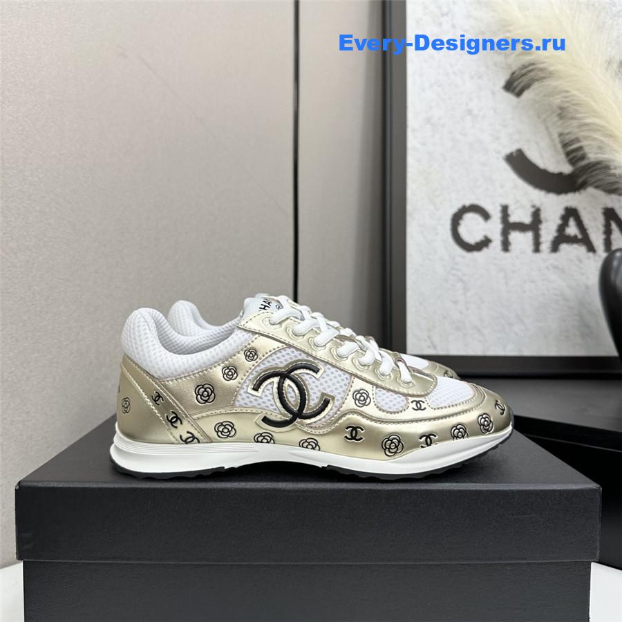 Ch**el cc logo white gold sneaker