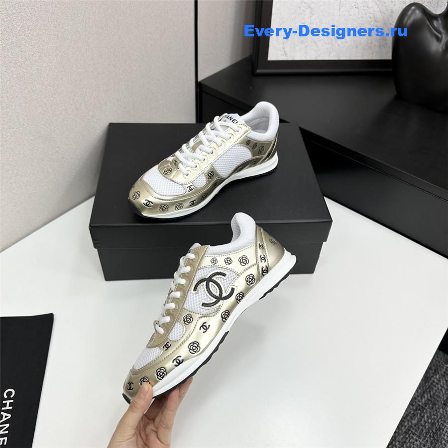 Ch**el cc logo white gold sneaker