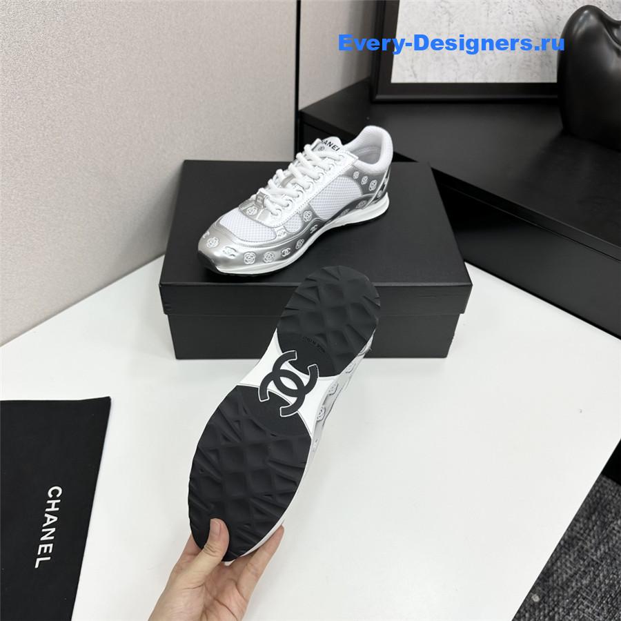 Ch**el cc logo white silver sneaker