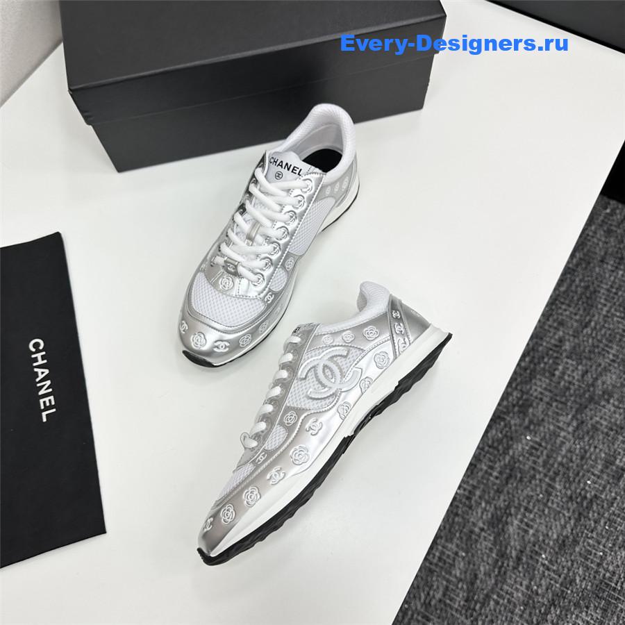 Ch**el cc logo white silver sneaker