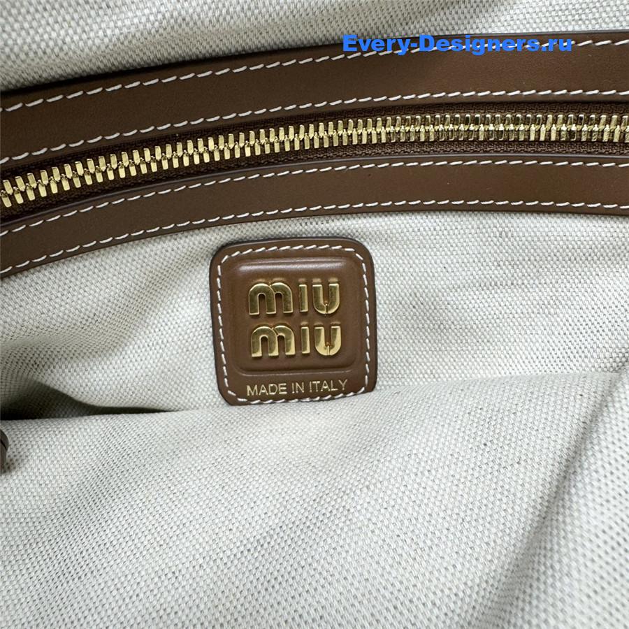 Miu Miu Ivy Brown White Striped Tote Bag