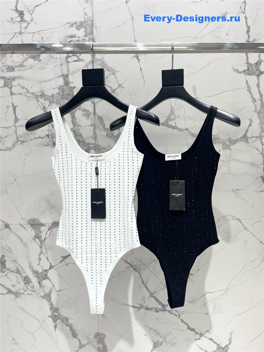 Sa1nt Lau*nt crystal-embellished bodysuit