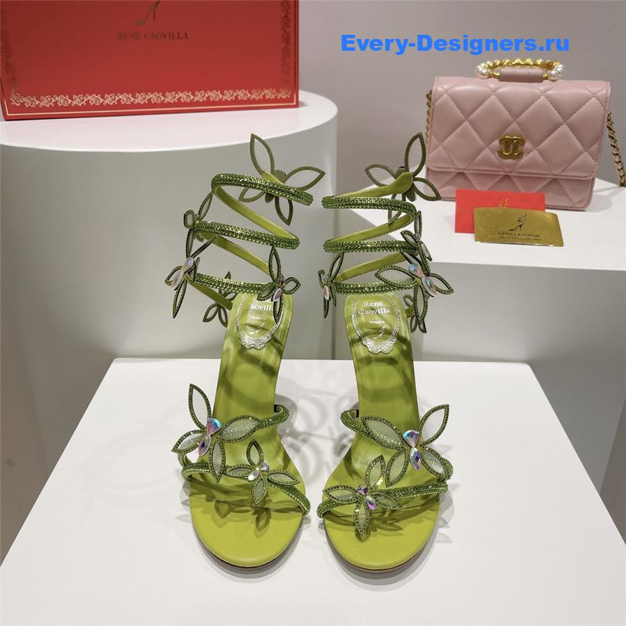 René Caovilla Margot Floral Rhinestone Sandals In Green
