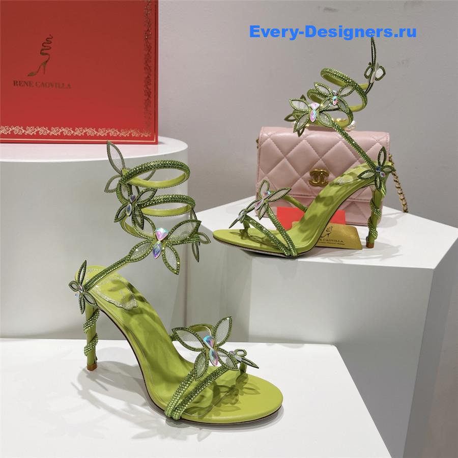 René Caovilla Margot Floral Rhinestone Sandals In Green