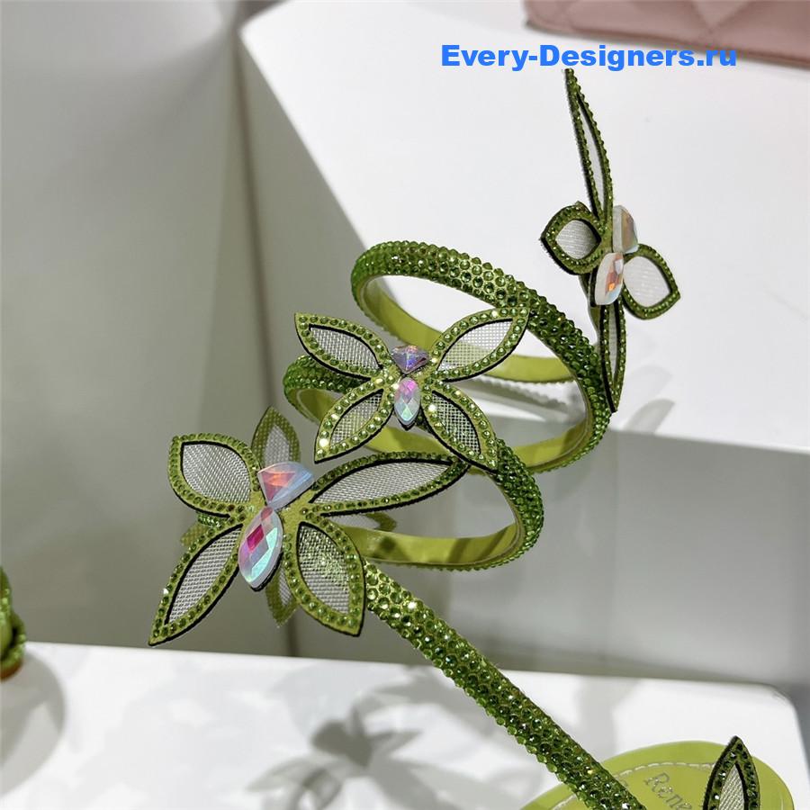 René Caovilla Margot Floral Rhinestone Sandals In Green