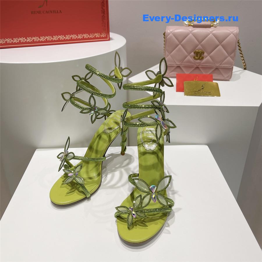 René Caovilla Margot Floral Rhinestone Sandals In Green