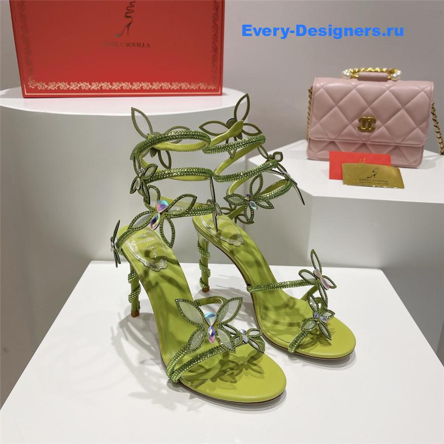 René Caovilla Margot Floral Rhinestone Sandals In Green