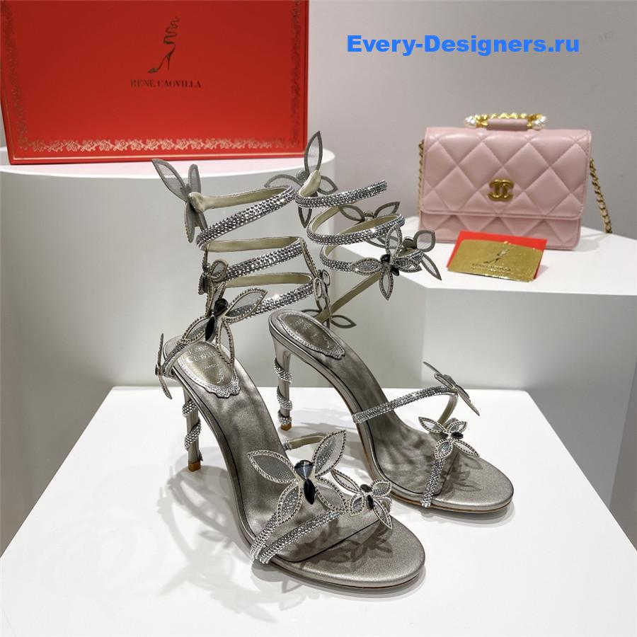 René Caovilla Margot Silver Rhinestone Sandals