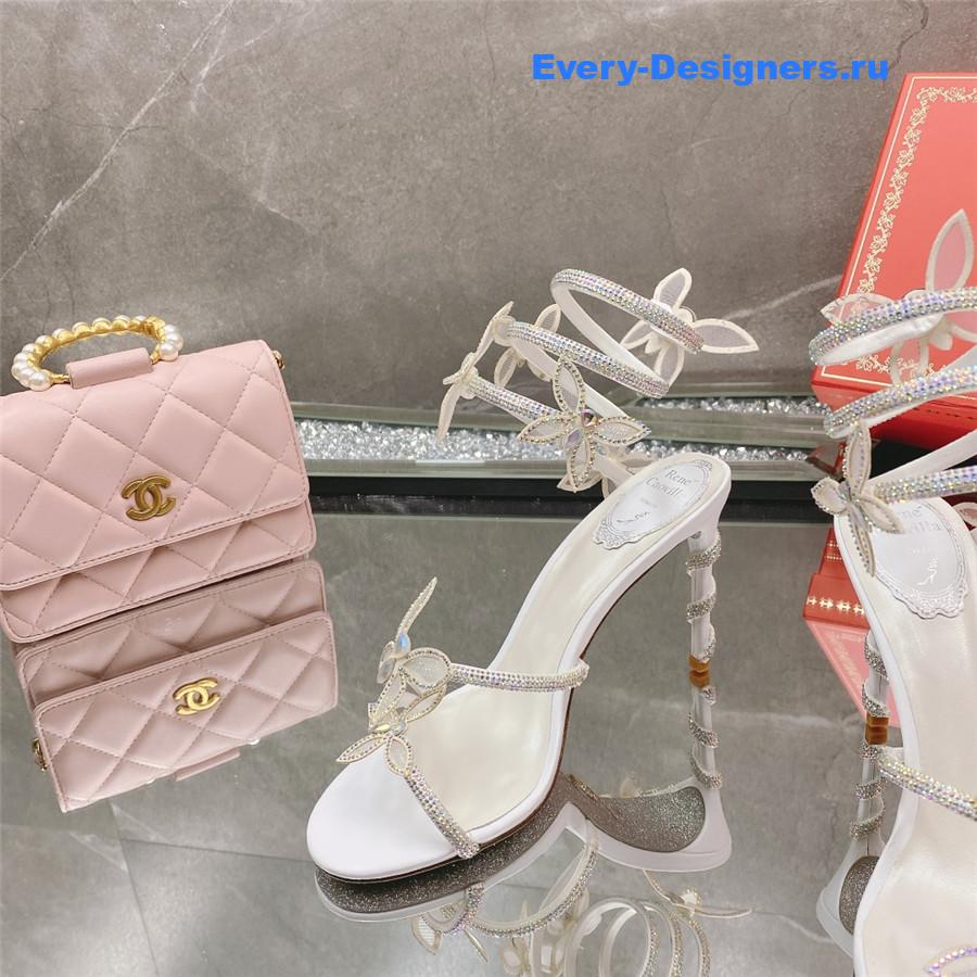 René Caovilla White Floral Rhinestone Sandals