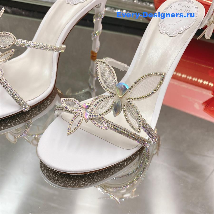 René Caovilla White Floral Rhinestone Sandals