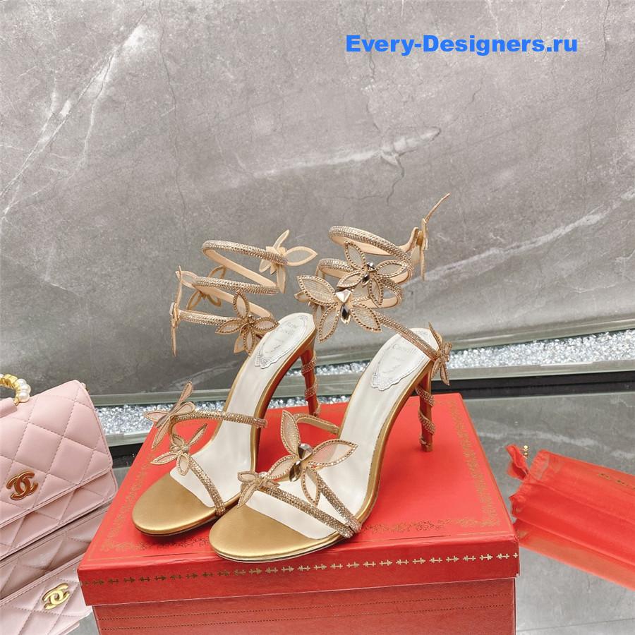 René Caovilla Gold Floral Rhinestone Sandals