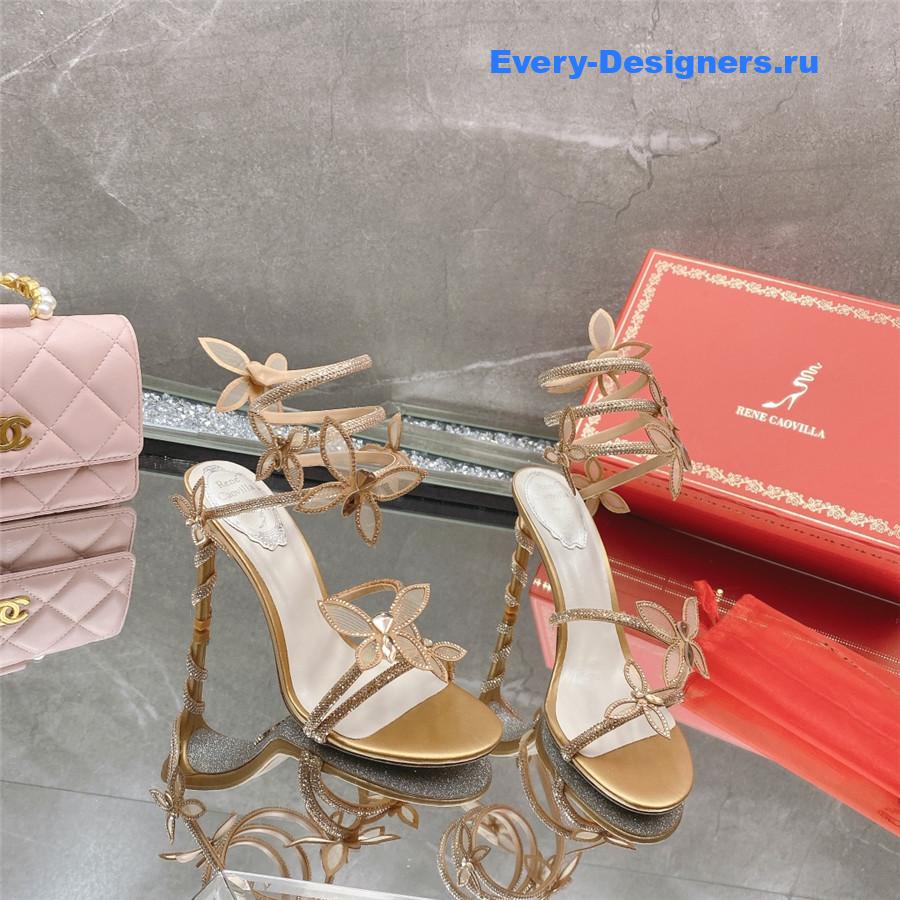 René Caovilla Gold Floral Rhinestone Sandals