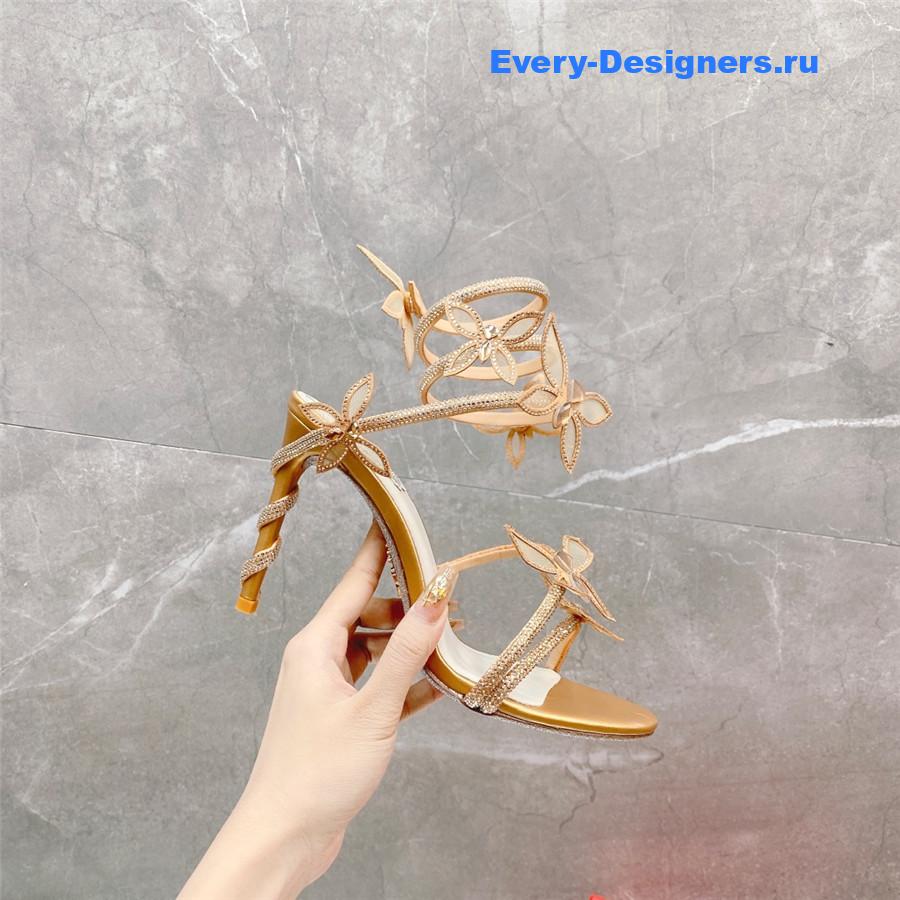 René Caovilla Gold Floral Rhinestone Sandals