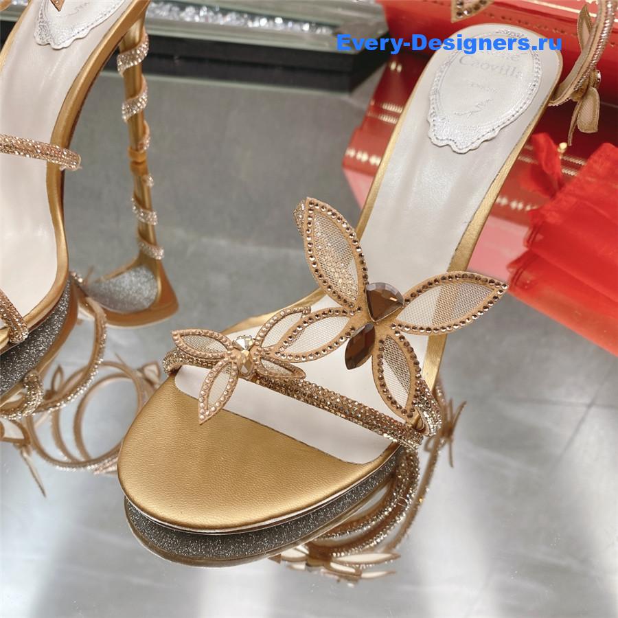 René Caovilla Gold Floral Rhinestone Sandals