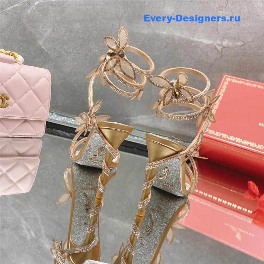 René Caovilla Gold Floral Rhinestone Sandals