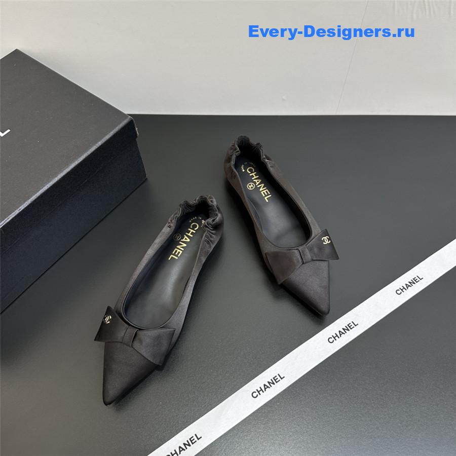Ch**el black pointed bow ballet flats