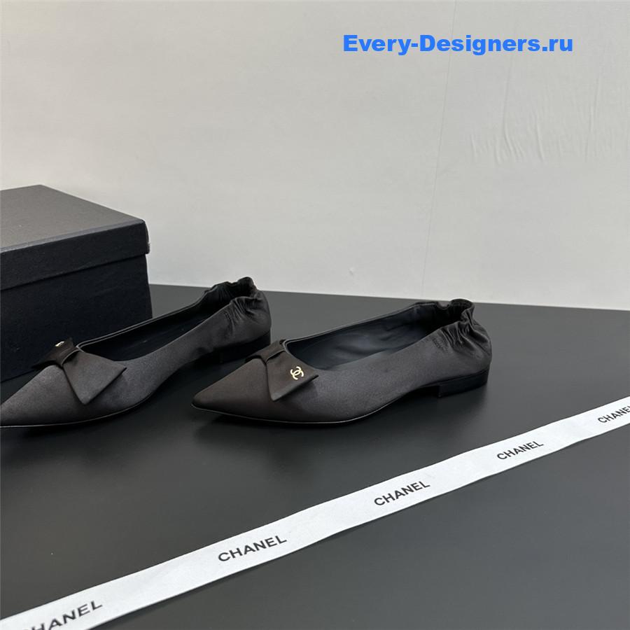 Ch**el black pointed bow ballet flats