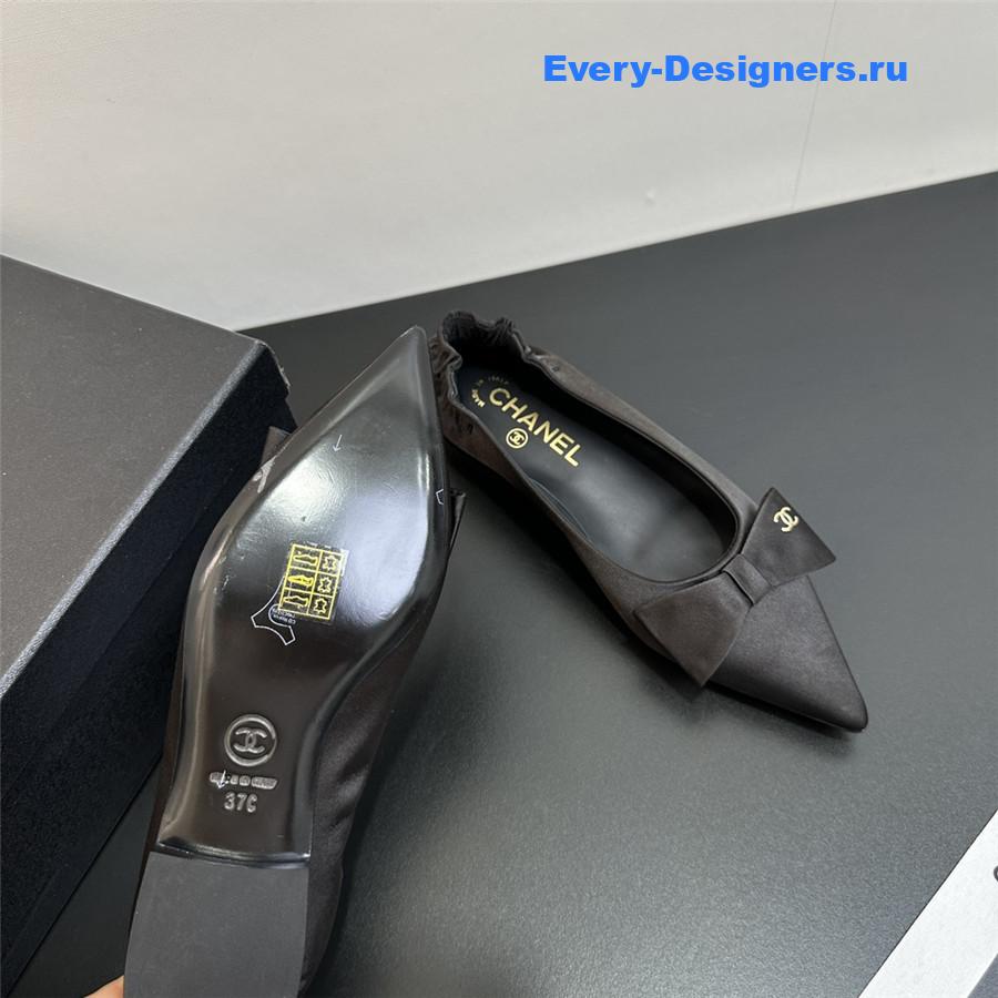 Ch**el black pointed bow ballet flats