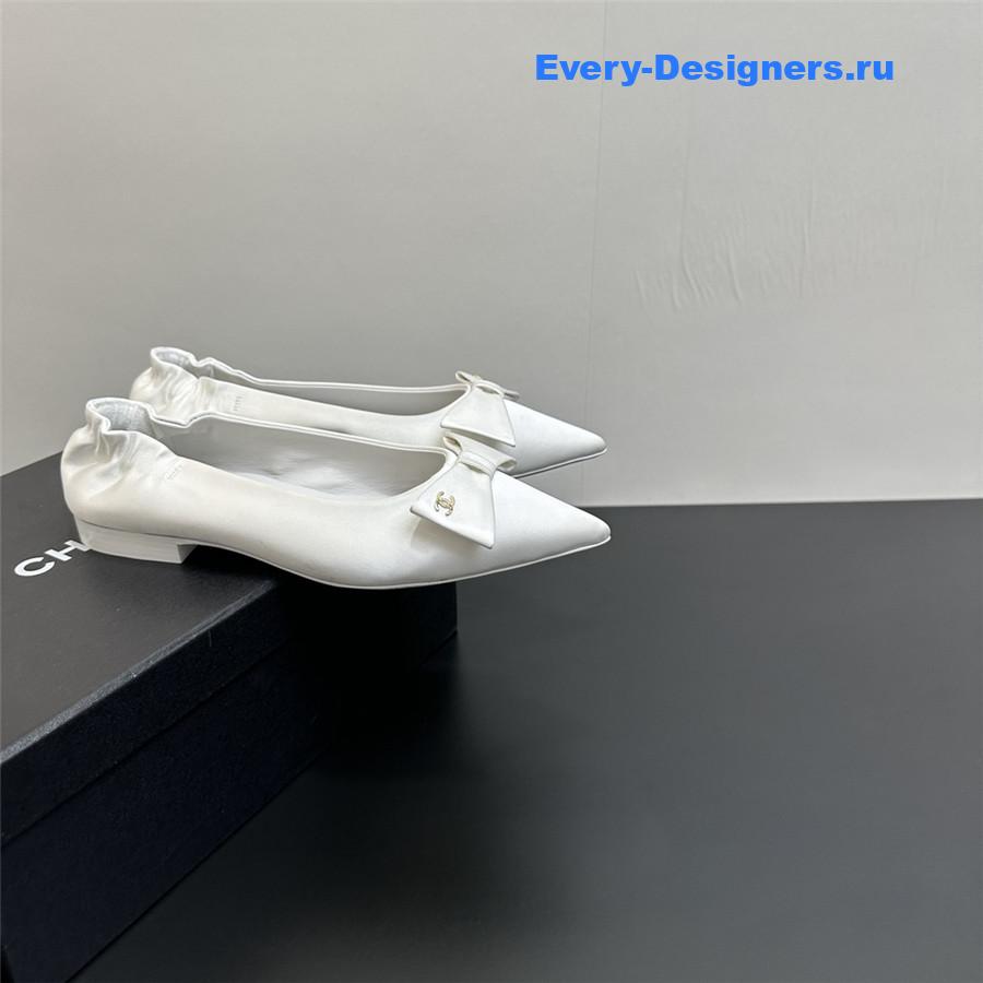 Ch**el white pointed bow ballet flats