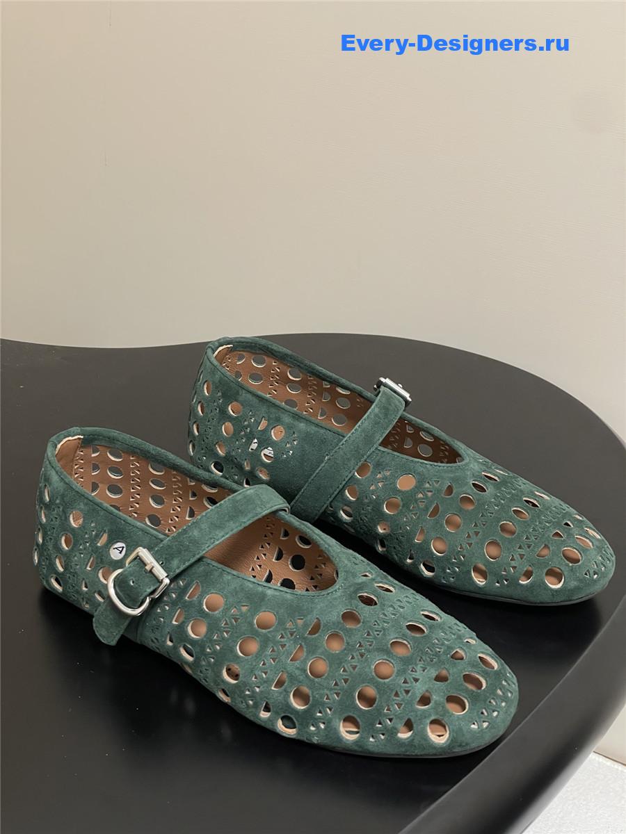 Alaïa Vienne Green Leather Ballet Flats