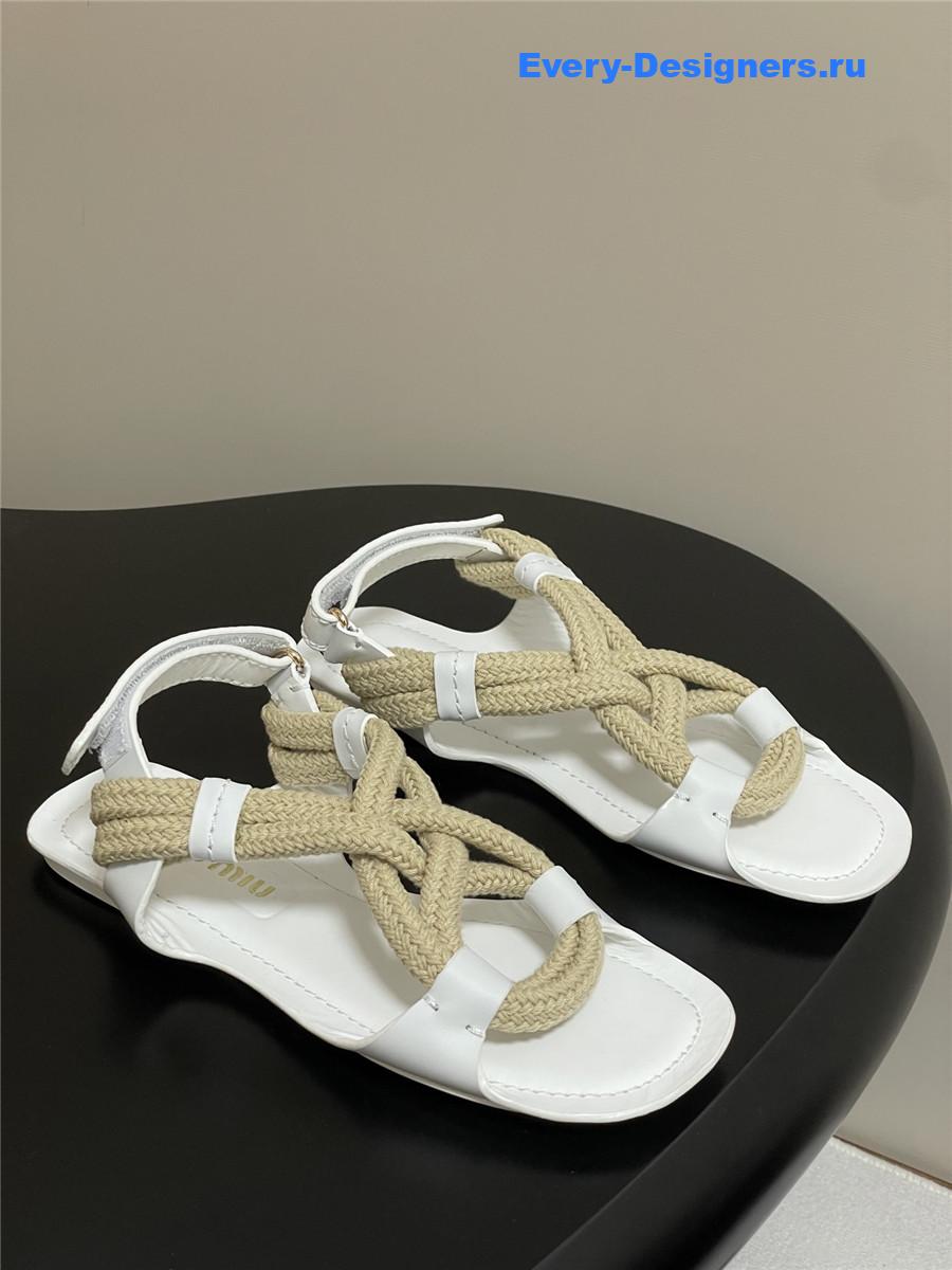 Miu Miu White Flat Cord Sandals