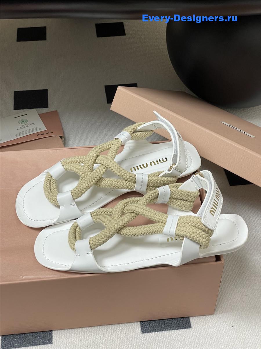 Miu Miu White Flat Cord Sandals