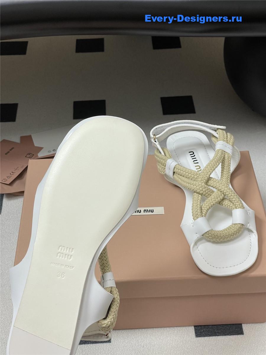 Miu Miu White Flat Cord Sandals