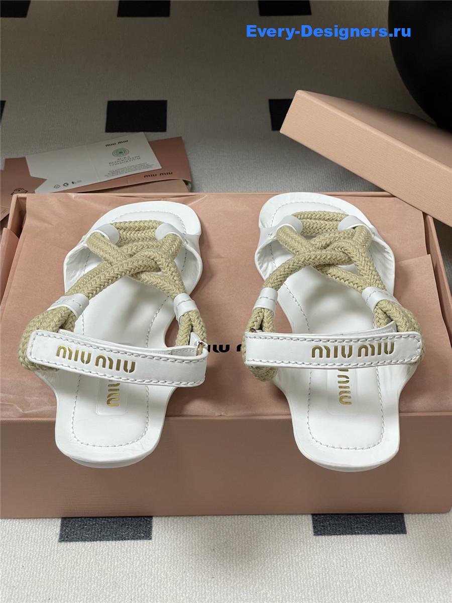 Miu Miu White Flat Cord Sandals