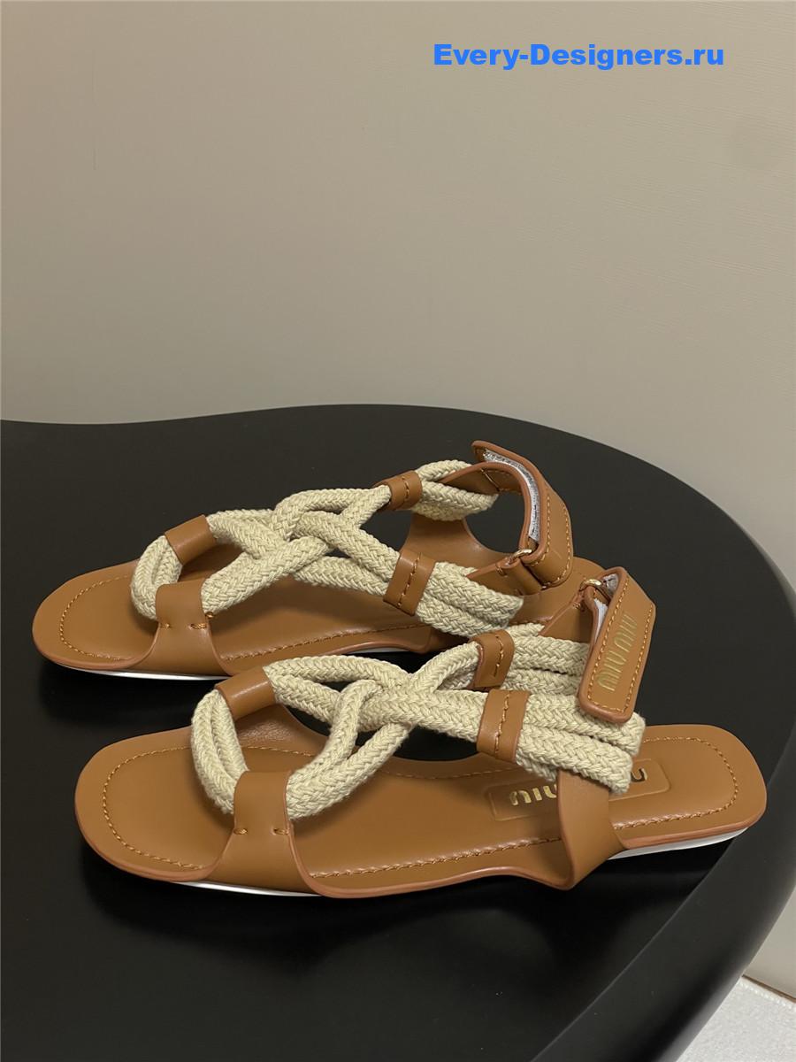 Miu Miu Brown Flat Cord Sandals