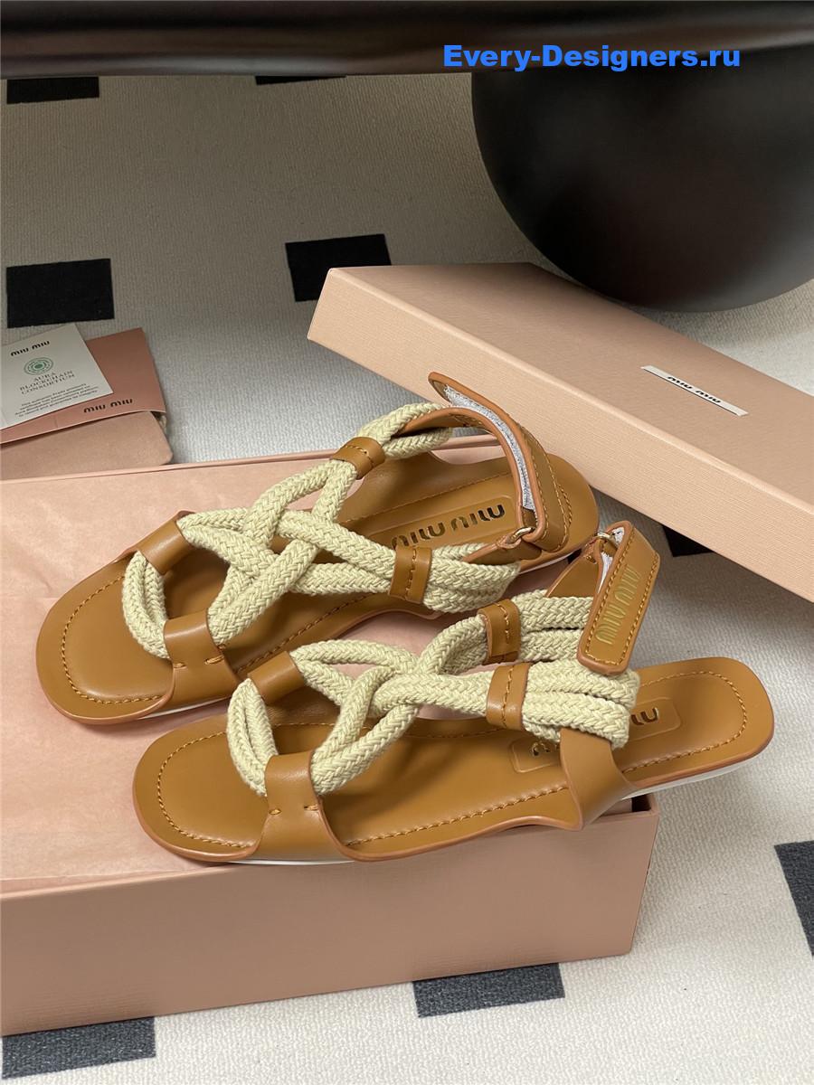 Miu Miu Brown Flat Cord Sandals
