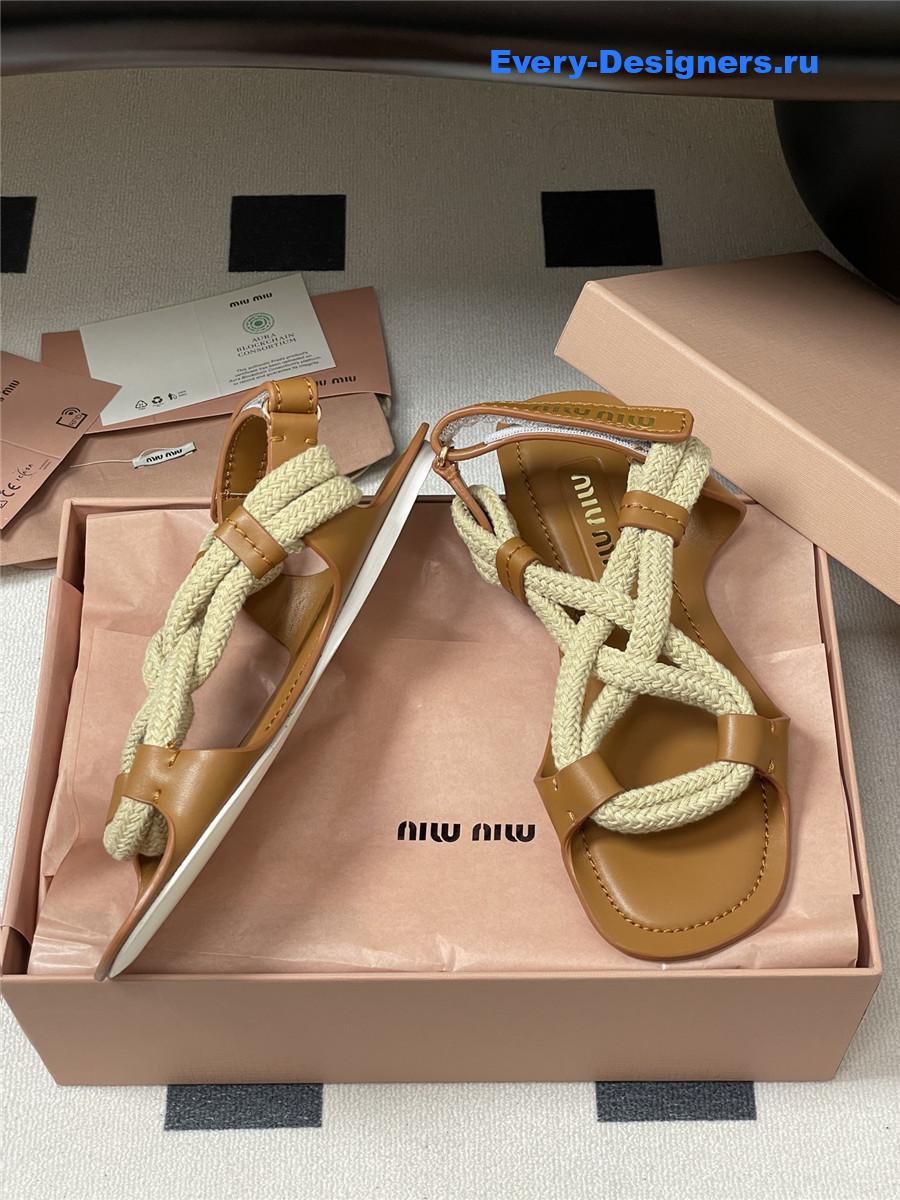 Miu Miu Brown Flat Cord Sandals