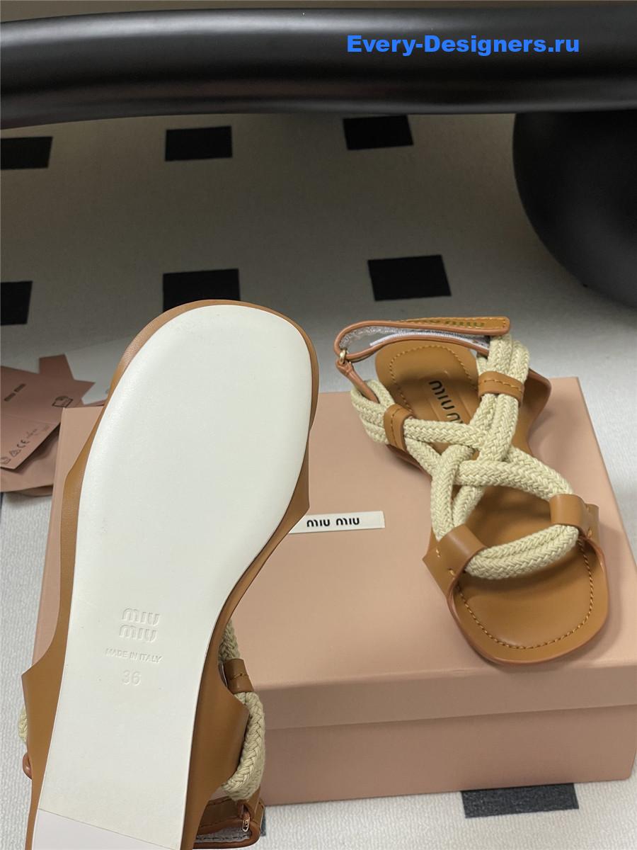 Miu Miu Brown Flat Cord Sandals