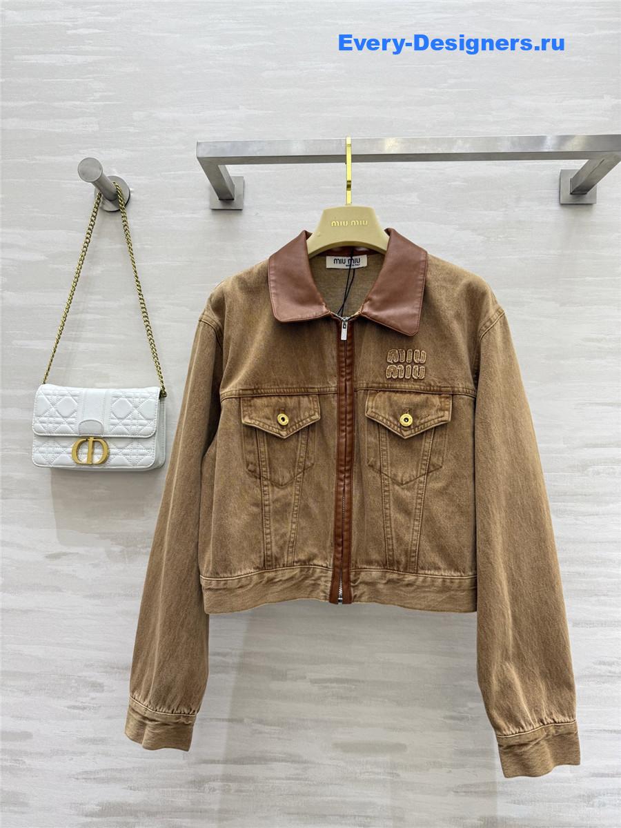 Miu Miu Patchwork Leather Denim Jacket