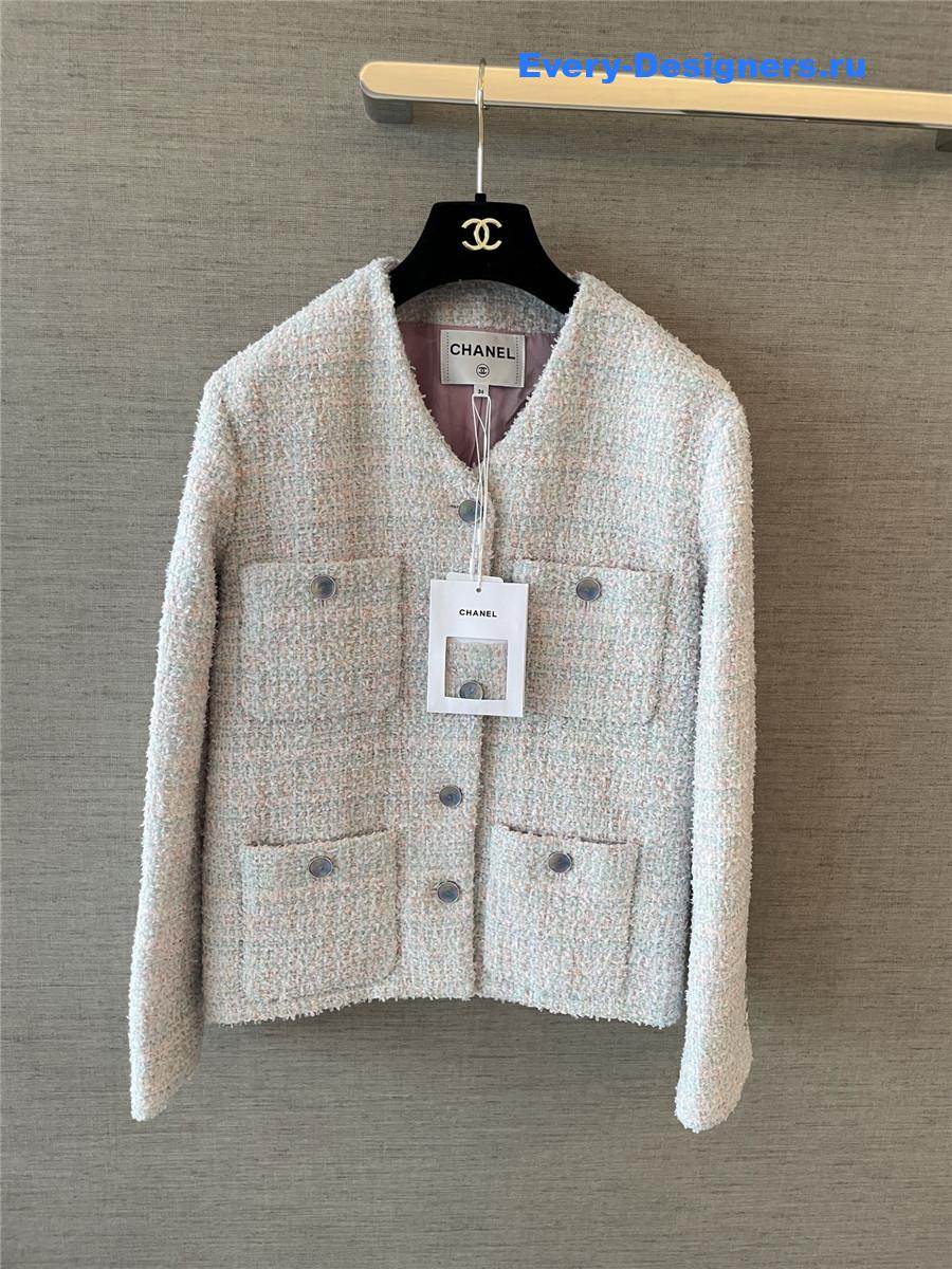 Ch**el blue & pink tweed coat