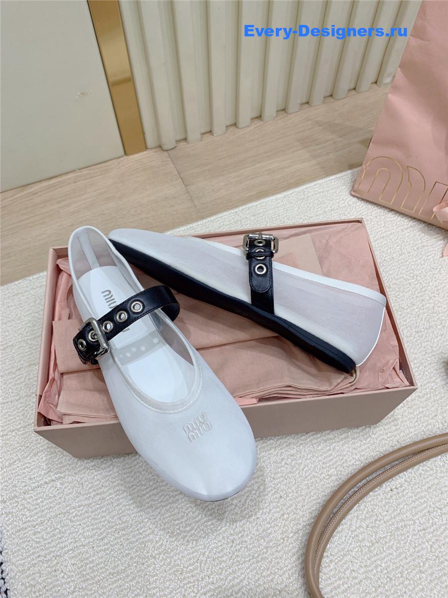 Miu Miu white mesh fabric ballerinas