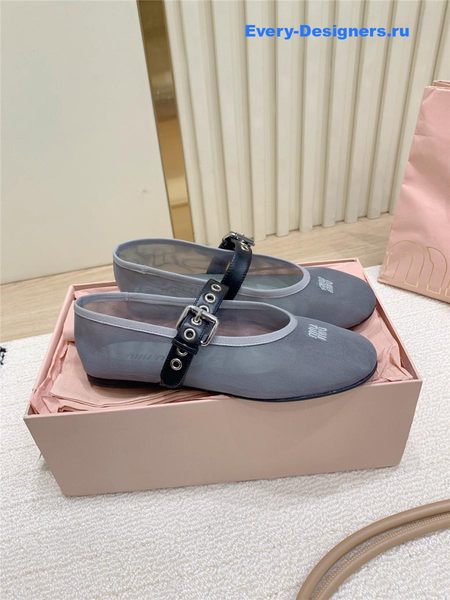 Miu Miu Gray Mesh Ballerinas