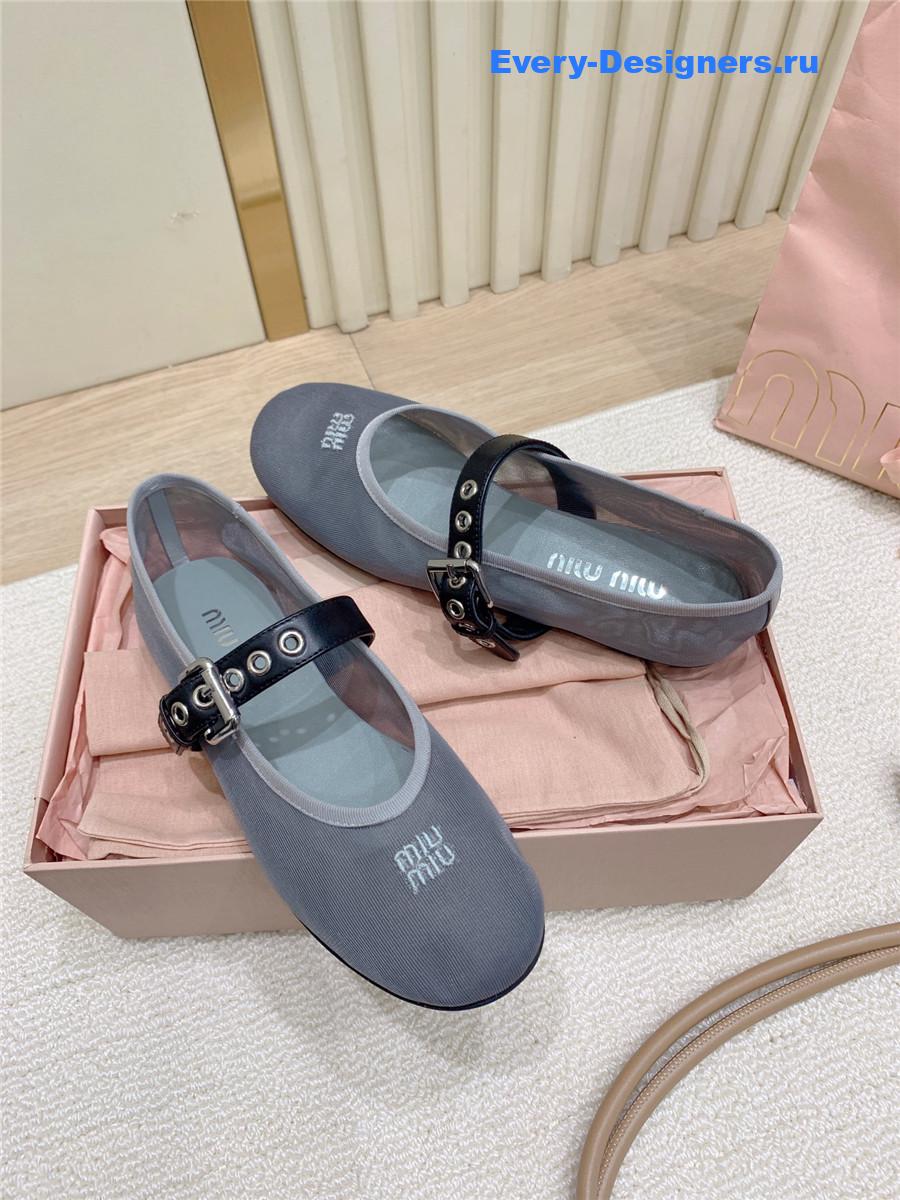 Miu Miu Gray Mesh Ballerinas
