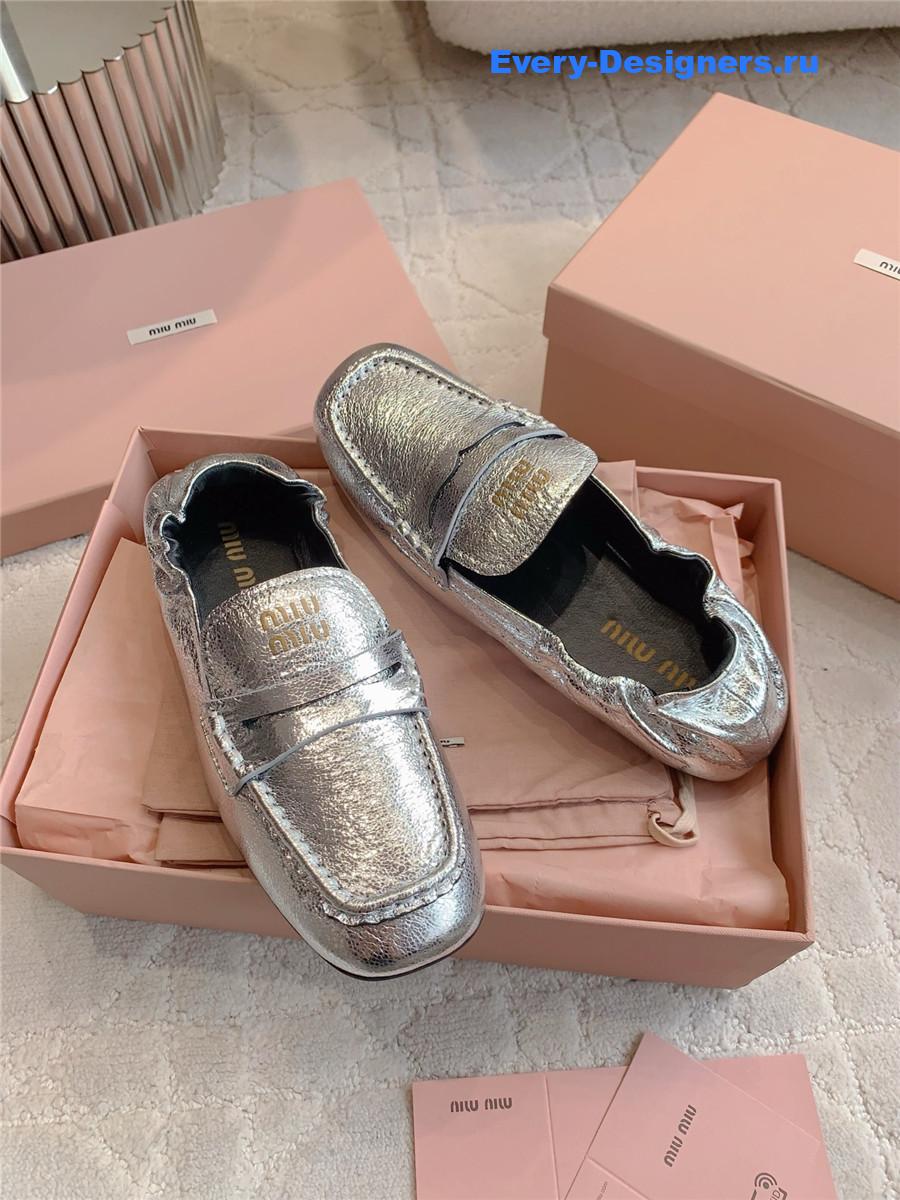 Miu Miu Silver Metallic Loafers