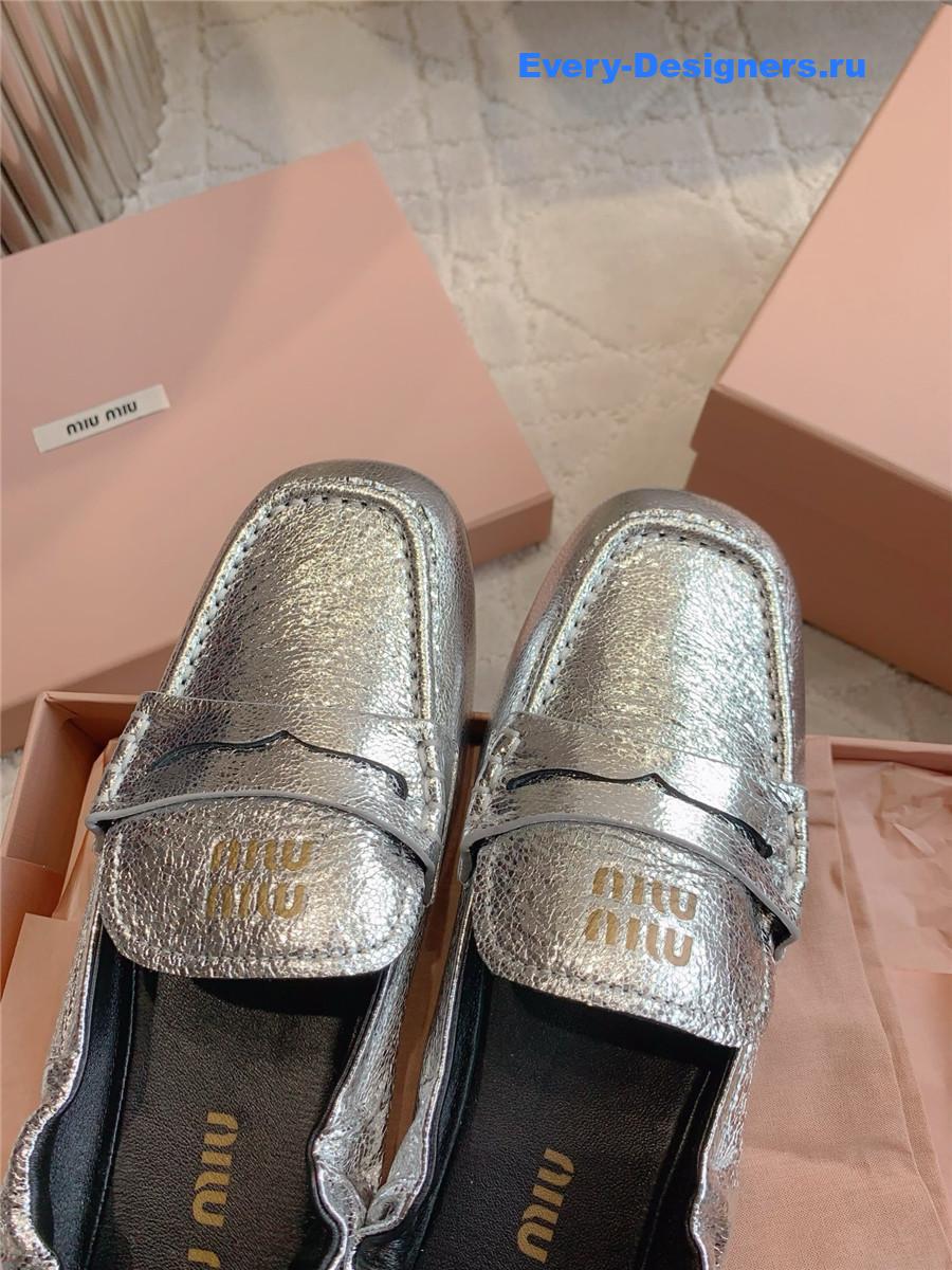 Miu Miu Silver Metallic Loafers