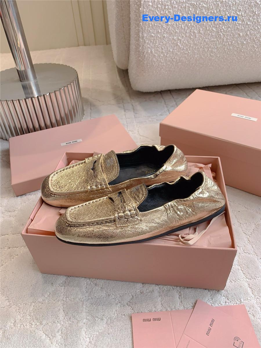 Miu Miu Gold Metallic Loafers