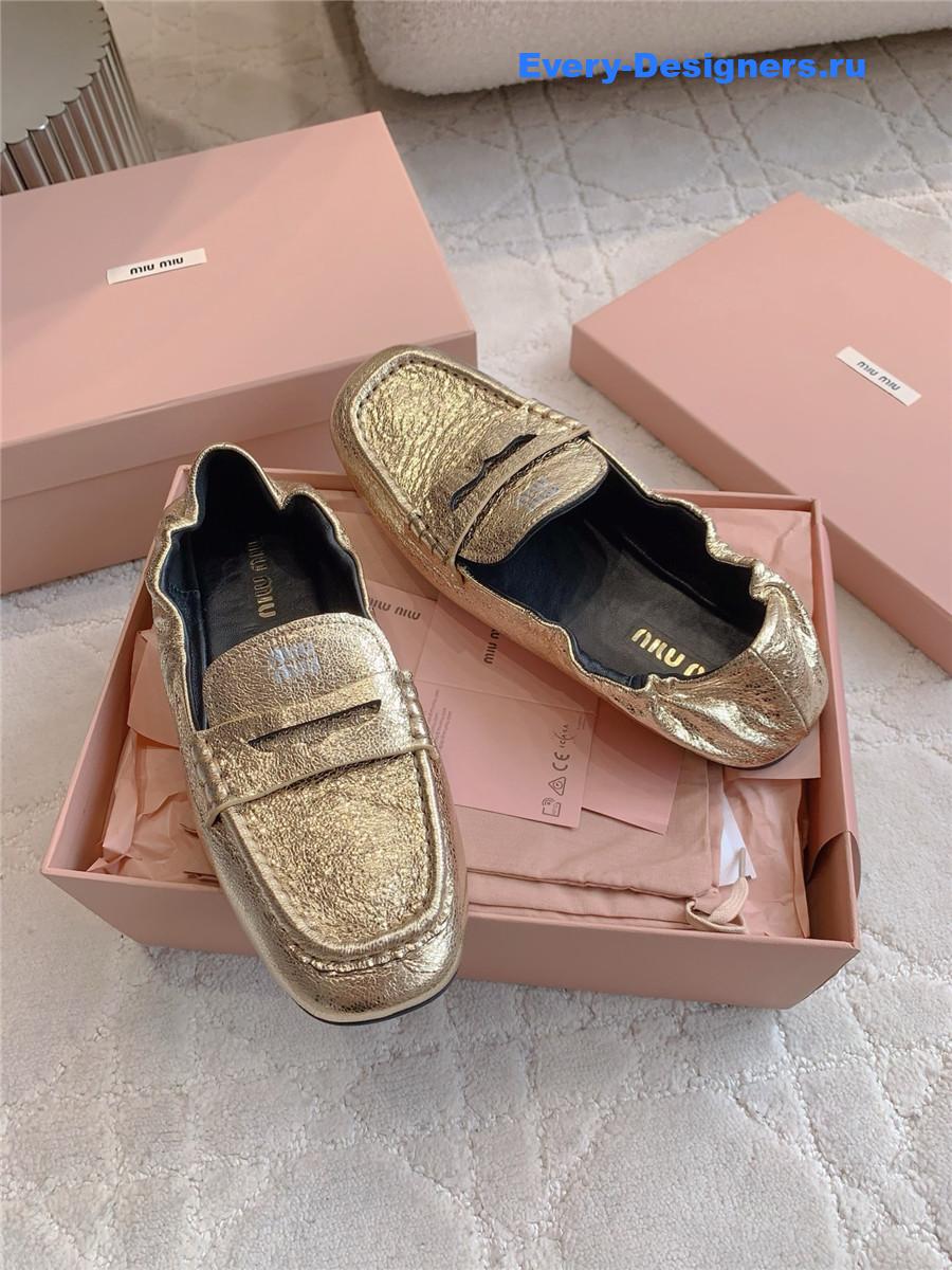 Miu Miu Gold Metallic Loafers