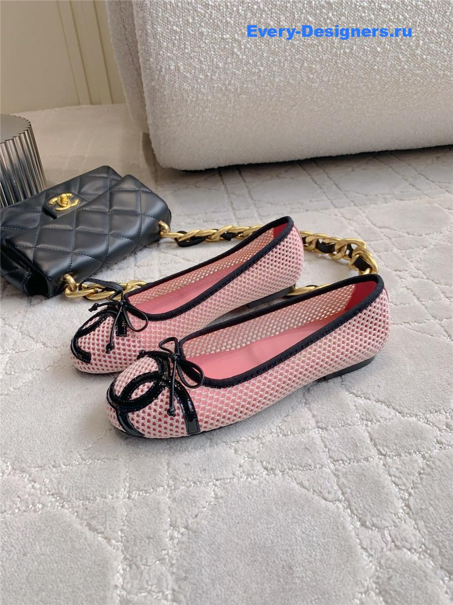 Ch**el pink embroidered cc ballerina flats