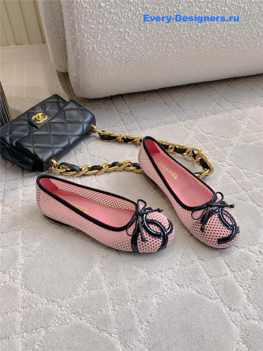 Ch**el pink embroidered cc ballerina flats