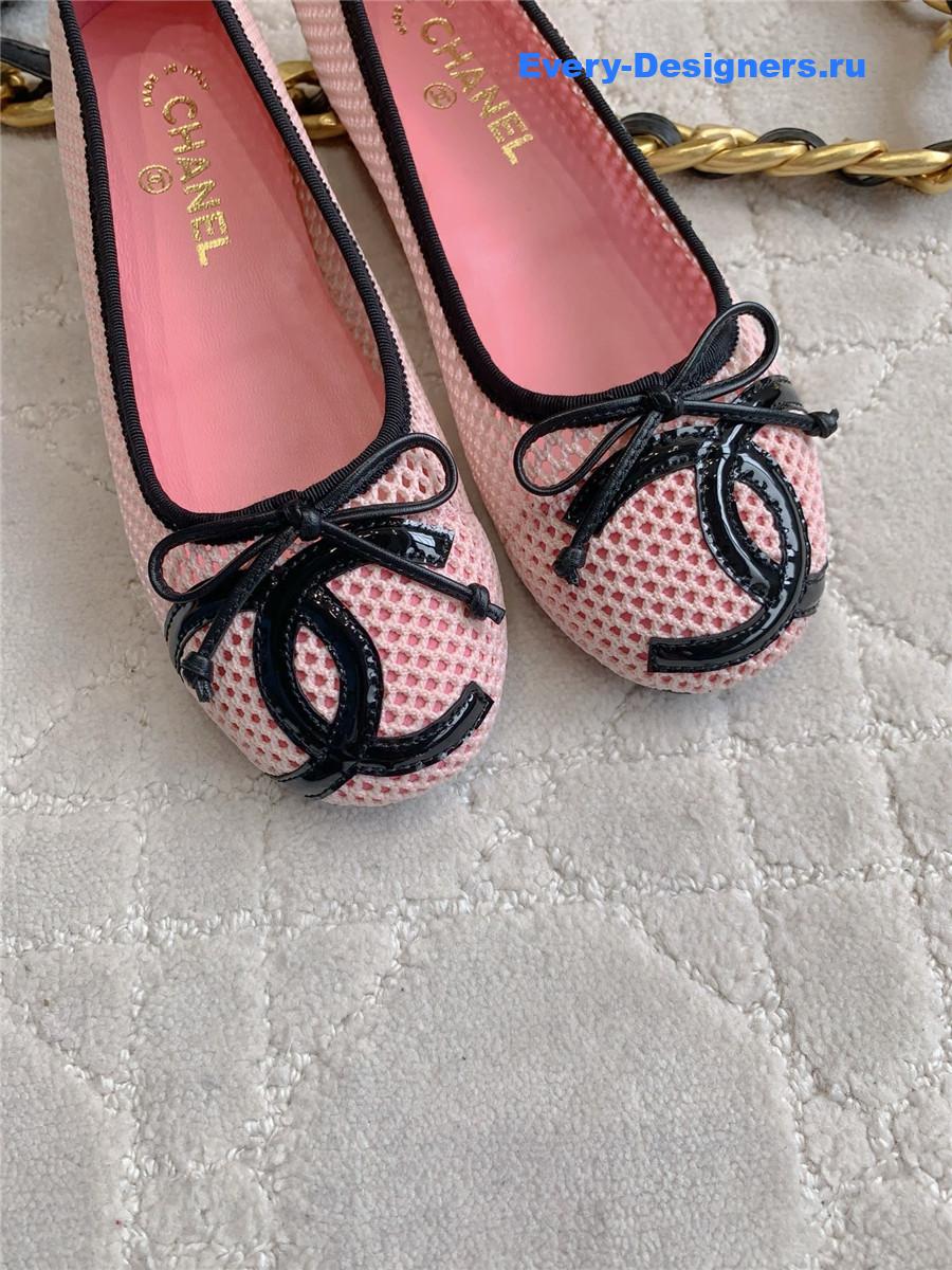 Ch**el pink embroidered cc ballerina flats