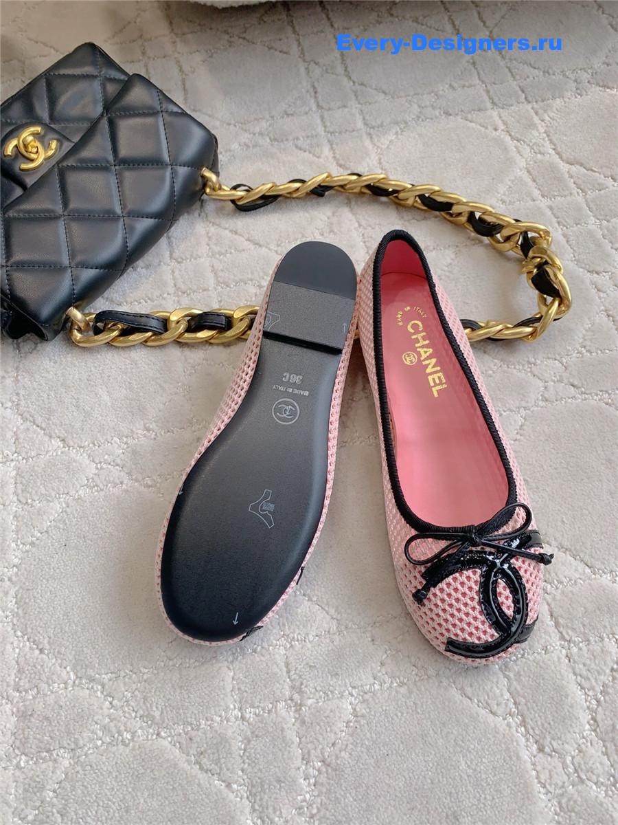 Ch**el pink embroidered cc ballerina flats