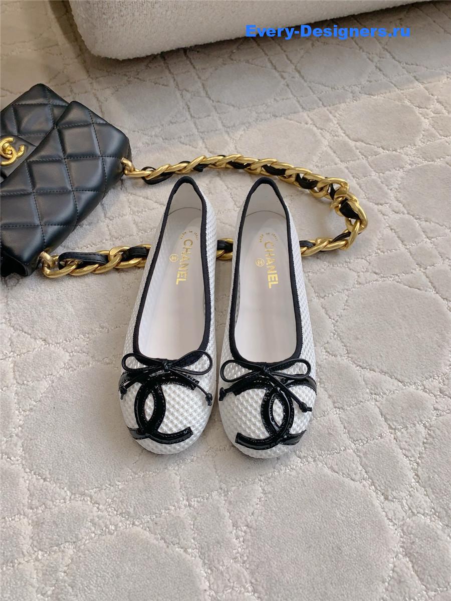 Ch**el white embroidered cc ballerina flats