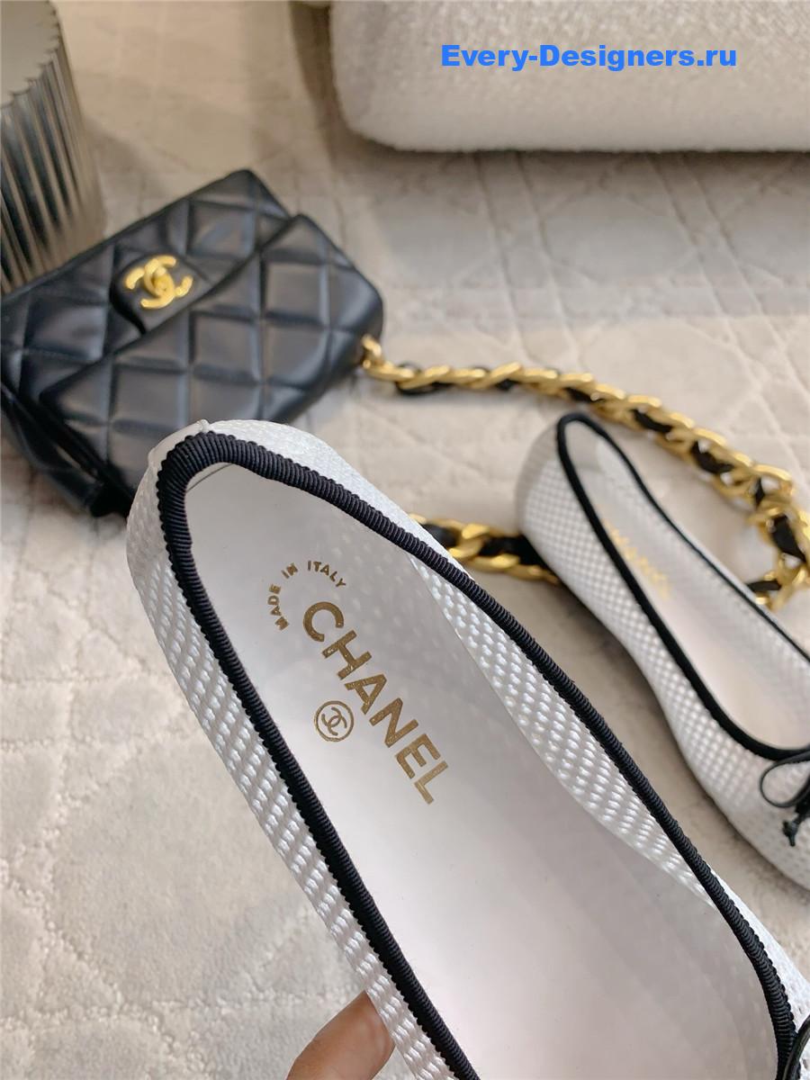 Ch**el white embroidered cc ballerina flats